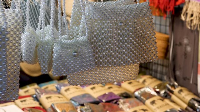 pearl purses for sale at open market Thailand Bangkok, Ratchada