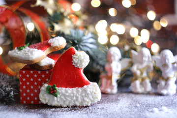 Santa's hat gingerbread cookies. Christmas cookies