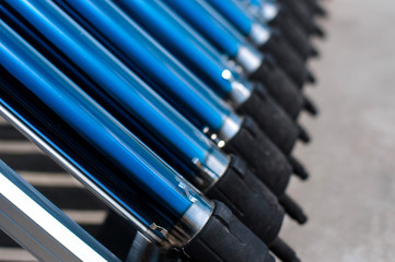 Closeup of vacuum tubes from solar water heating system.