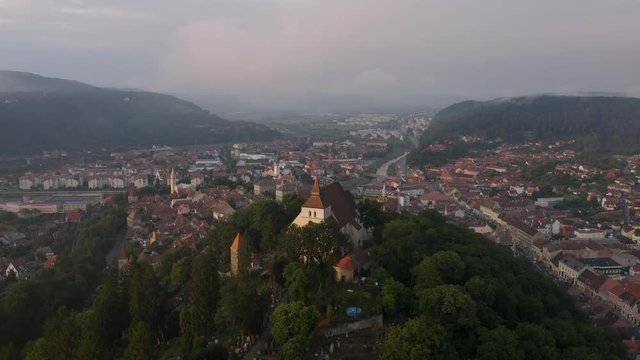 4k Aerial Footage Eastern Europe Sighisoara Romania Sunny Day