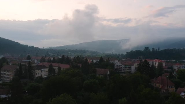 4k Sighisoara Birds Fly Over Vlad Home Impaler at Sunset Romania Transylvania