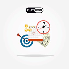 Clock, calendar, target, money. Business strategy concept. Flat design stylish. Time management. deadline, planning Vector illustration in flat style.
