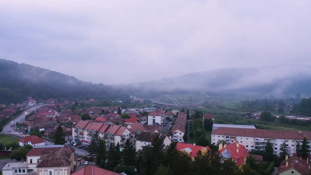 4k Romania Transylvania Old Town at Sunset Aerial Footage