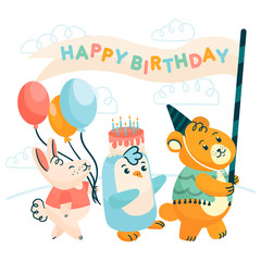 Happy birthday background in hand drawn style.Vector