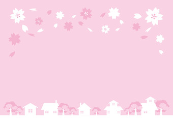 Obraz na płótnie Canvas かわいい家が並ぶ桜舞い踊る春の街並みの風景