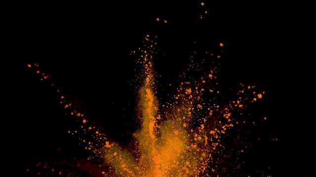 Realistic dual color explosion on black background. Slow motion movement with quick acceleration and fall