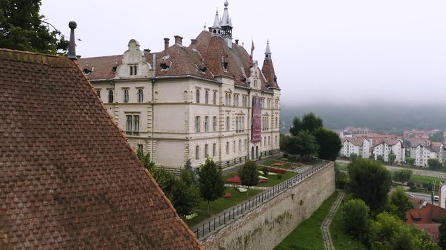 4k Sighisoara Romania Romanian Flag Drone Aerial