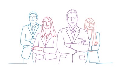 Group of business people. Business team. Colour line drawing vector illustration.
