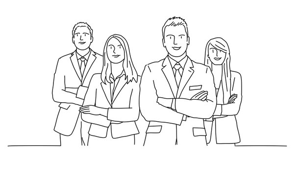 Line drawing of business people. Business team. Vector illustration.