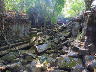 Beng Mealea ancient temple ruines in the middle of jungle forest in Sieam Ream, Cambodia