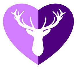 Silhouette image of a deer on a background of a heart, flat picture, valentine