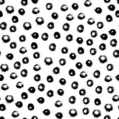 Seamless polka dot pattern hand drawn with a brush. Vector Monochrome Grunge texture of circles. Scandinavian background in a simple style for printing on textiles, paper, Wallpaper, print on t-shirts