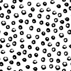 Gordijnen Naadloze polka dot patroon hand getekend met een borstel. Vector zwart-wit Grunge textuur van cirkels. Scandinavische achtergrond in een eenvoudige stijl voor afdrukken op textiel, papier, behang, bedrukking op t-shirts © Sini4ka