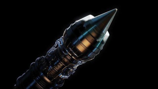 3d rotation rendering of turbine airplane part on dark background with alpha