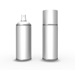 3d 2 Weisse Spray Flaschen leer mit und ohne Verschlußkappe, freigestellt