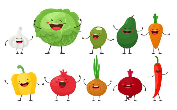 Funny cartoon vegetables. Vector isolates in cartoon flat style on a white background.