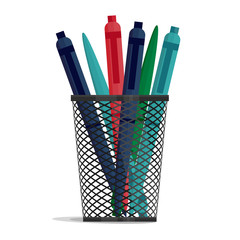 Pen in a holder basket, office organizer box