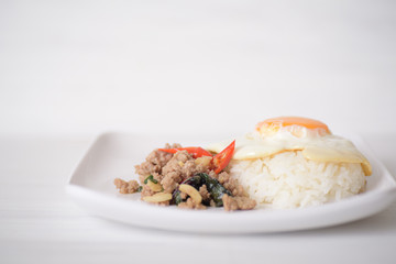 Stir​ fried Thai​ basil with​ minced pork and fried egg
