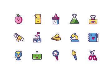Kawaii school icon set cartoons vector design