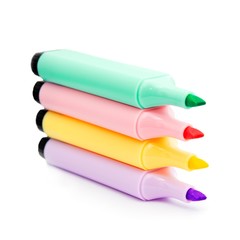 colored markers on a white background