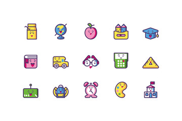 Kawaii school icon set cartoons vector design