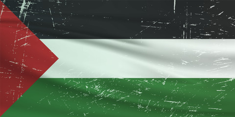 Grunge Palestine flag. Palestine flag with waving grunge texture. Vector background.