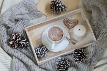 Christmas still life with cappuccino coffee