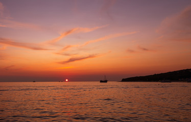 Boats. Sky. Sunset. Orange. Sea. Istria