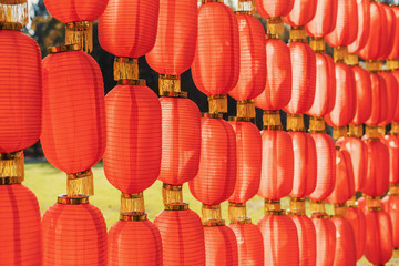 Red chinese lanterns hanged for the chinese new year in China