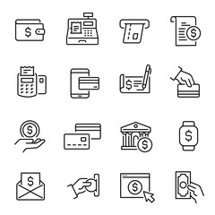 Payment methods, money transactions vector icons set