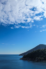 Fototapeta na wymiar Holiday concept: seascape with blue sky, selective focus, Marmaris, Turkey