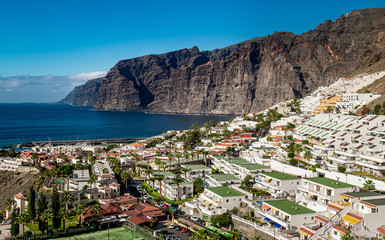 Fototapeta na wymiar Santiago del Teide, Tenerife, Spain - December 23, 2019: Small resort of Los Gigantes known for the giant rock formations that go by the same name.