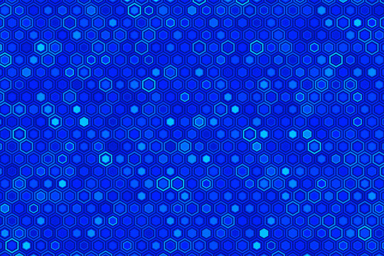 Abstract color geometric background consisting of hexagonal figures. Color dodge effect and screen effect.