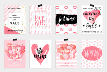 Happy Valentines day cards, posters, banners or social media post concept template. Cute pink designs for 14 February. Vector illustrations collection, EPS 10 - 314285504