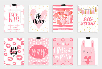 Happy Valentines day cards, posters, banners or social media post concept template. Cute pink designs for 14 February. Vector illustrations collection, EPS 10 - 314285542