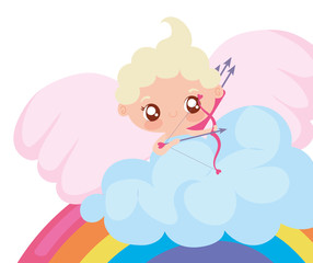 Baby cupid cartoon and rainbow vector design