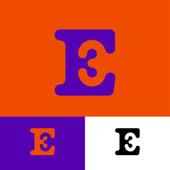 Number 3 and E letters monogram. Abstract logo isolated on a different backgrounds. Monochrome option.