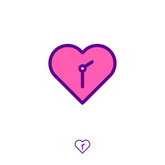 Love Time icon. Abstract emblem. Heart and arrows of clock. Time to check health. Time to bye gift at valentine's day.