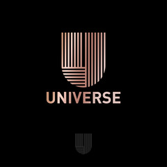 U monogram. Universe logo. Letters consist of some strips, isolated on a different backgrounds. Network, web, logistic icon. 