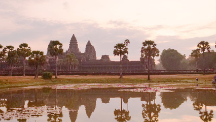 Beautiful landscape view of ancient temple heritage Angkor Wat at dawn in Siem Ream, Cambodia