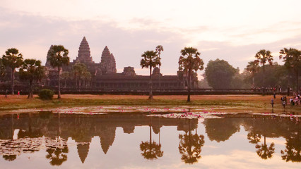 Beautiful landscape view of ancient temple heritage Angkor Wat at dawn in Siem Ream, Cambodia