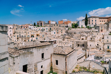 Fototapeta na wymiar Panorama of the ancient City of Matera on a sunny day, Italy.