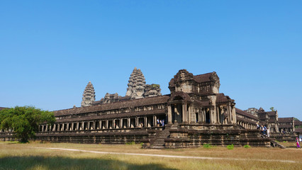 Popular tourist attraction ancient temple complex Angkor Wat in Siem Reap, Cambodia