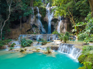 Fototapeta na wymiar top floor of Tad Kwang Si Waterfall, Located in Luang Prabang Province, Laos