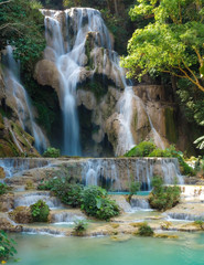 Fototapeta na wymiar top floor of Tad Kwang Si Waterfall, Located in Luang Prabang Province, Laos