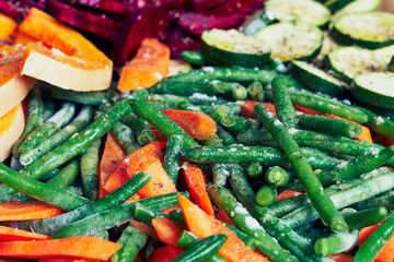 Vegan food,  fresh vegetables on a baking sheet