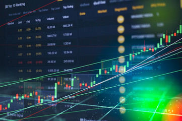 Stock market digital graph chart on LED display concept. A large display of daily stock market price and quotation. Indicator financial forex trade education background.