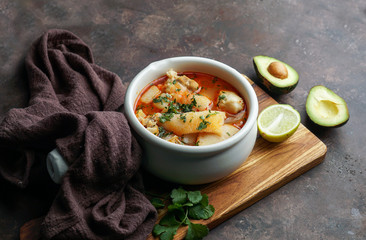 Sopa de mondongo, colombiano,  Latin America dish, soup made from diced tripe (the stomach of a cow or pig) slow-cooked