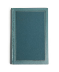 Fototapeta premium Old book with vintage light blue cover isolated on white, top view
