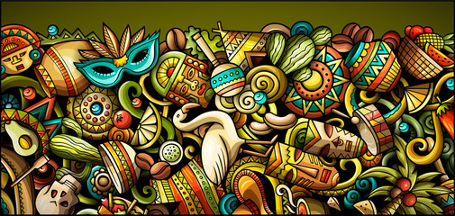 Fototapeta premium Latin America hand drawn doodle banner. Cartoon detailed flyer.